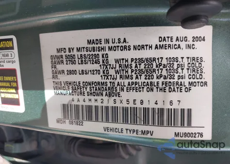 2005 Mitsubishi Endeavor Ls из США, поврежденный, VIN 4A4MM21SX5E014167